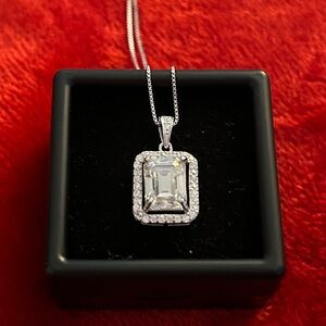 Luxury 3.0 CT Moissanite Diamond emerald cut 925 Sterling‎ Silver necklace